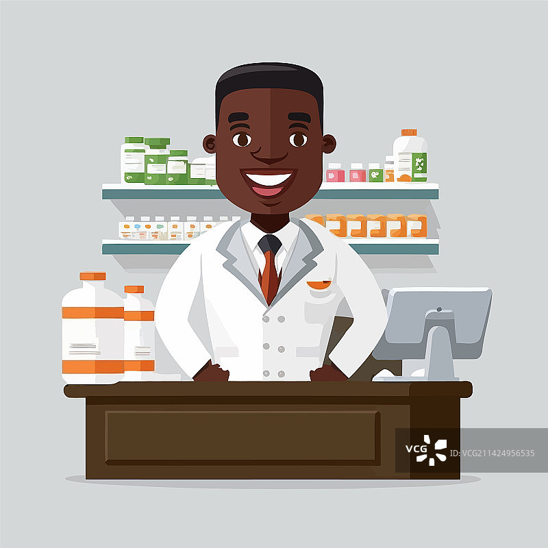 正在药房工作的成年黑人男子图片素材