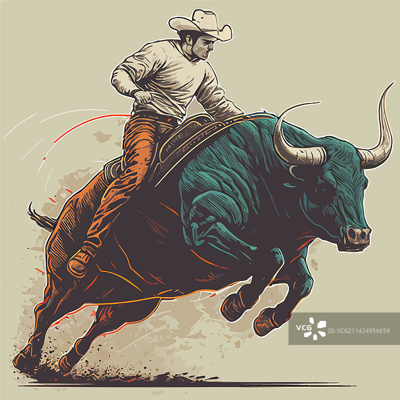 戴帽子、骑在带角牛上的棋子图片素材