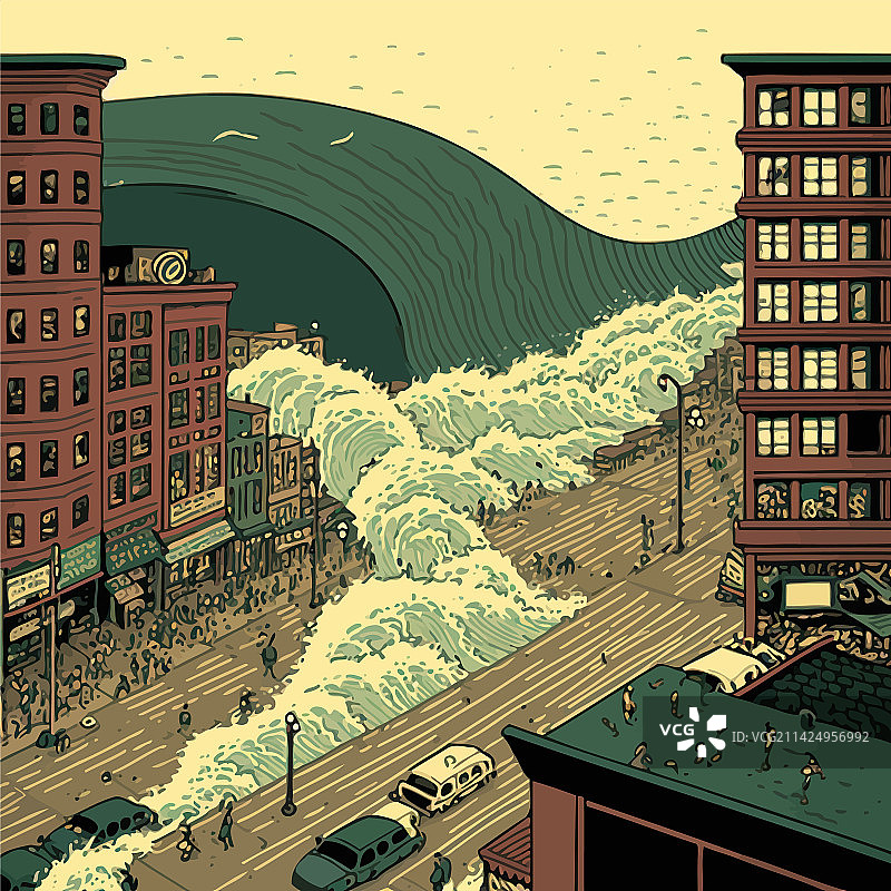 摧毁城市的巨型海啸图片素材