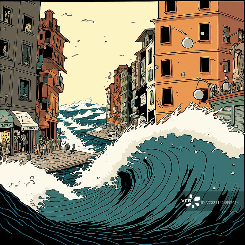 摧毁城市的巨型海啸图片素材