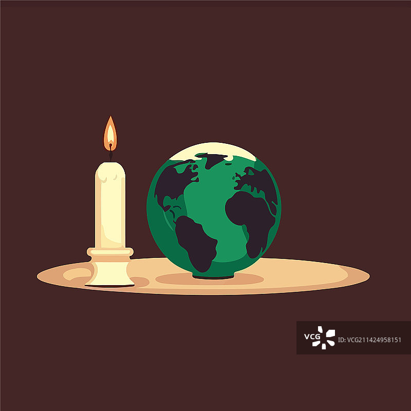 代表地球和点燃的蜡烛图片素材