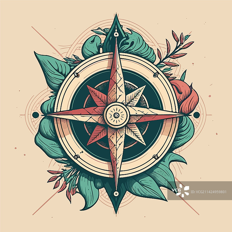 程式化彩色罗盘玫瑰图片素材