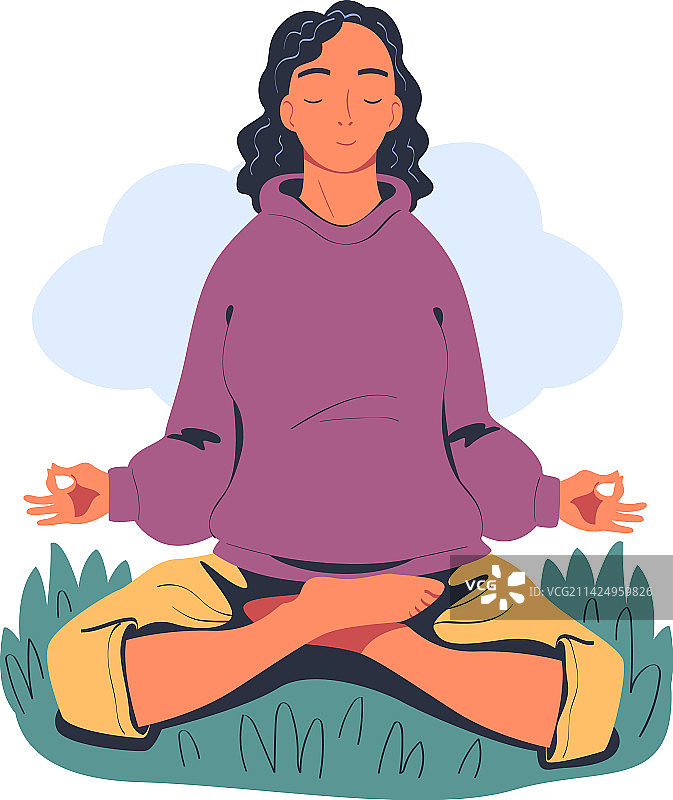 年轻女人莲花坐姿冥想图片素材