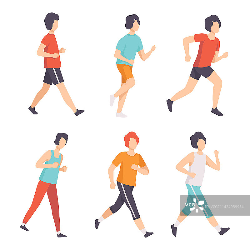 穿着运动服跑步和慢跑的男人图片素材