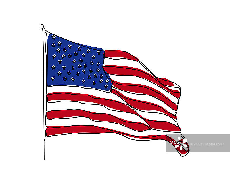 美国国旗连续单线绘画图片素材