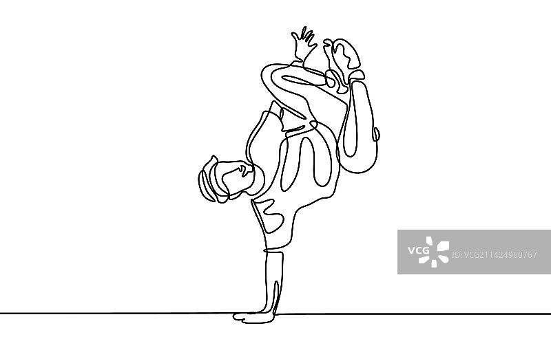 霹雳舞者跳舞连续线条画图片素材