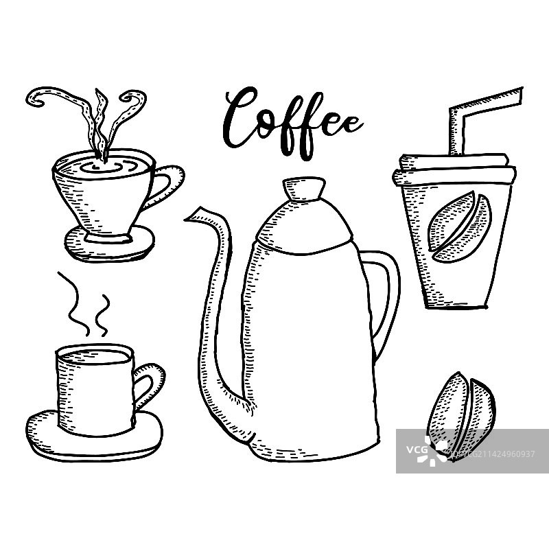 手绘咖啡元素复古草图图片素材