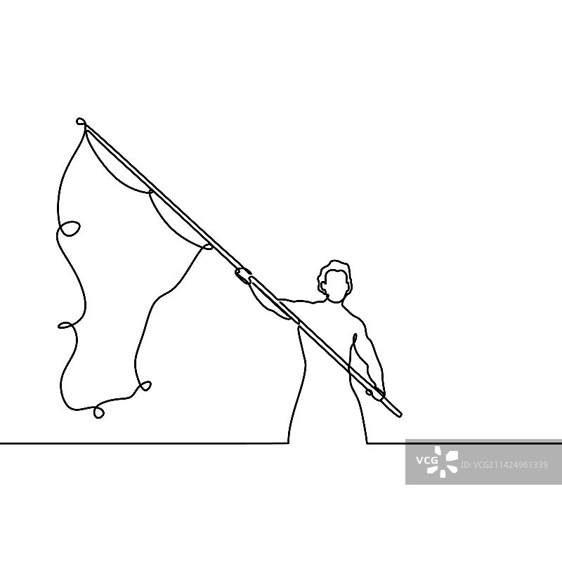 人物举旗连续线条画图片素材