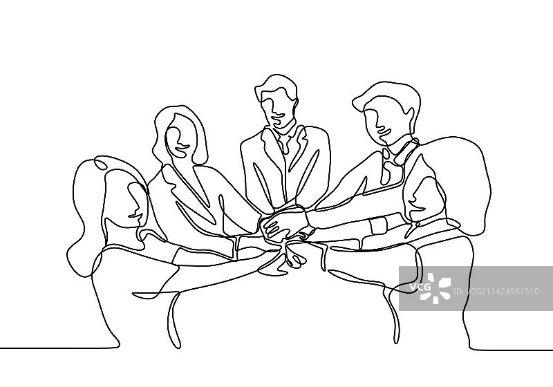 商务人士加入连续线条画图片素材