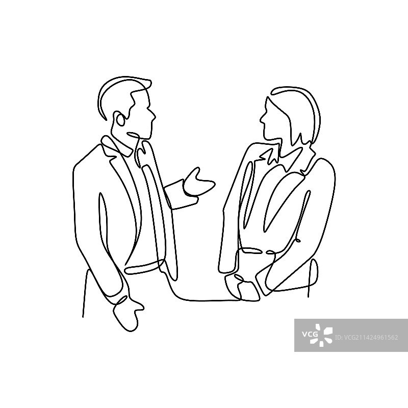 两个年轻男人的单线连续画图片素材