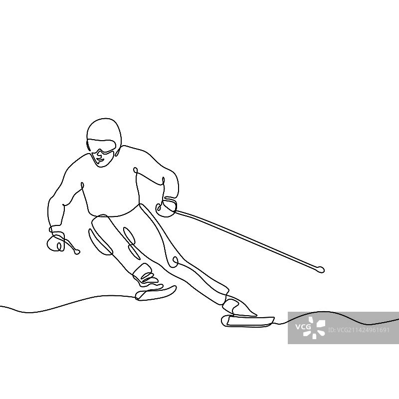 滑雪赛车手单手连续线条画图片素材