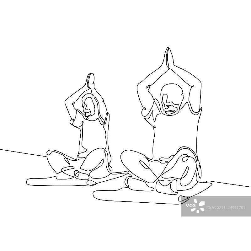 两位老人的连续线条画图片素材