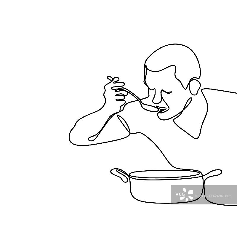 厨师尝试连续线条画图片素材