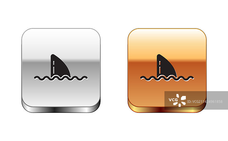 黑色鲨鱼鳍海浪图标图片素材