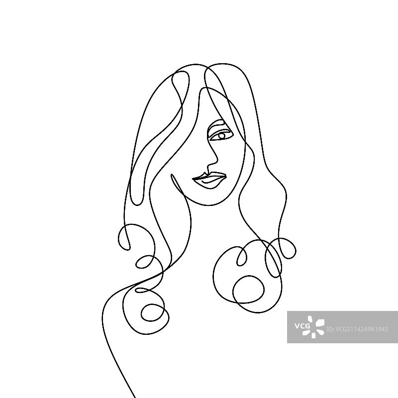 极简一笔画女孩，白色背景图片素材