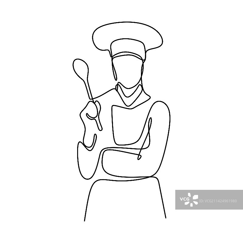 连续线条画：自信的厨师图片素材