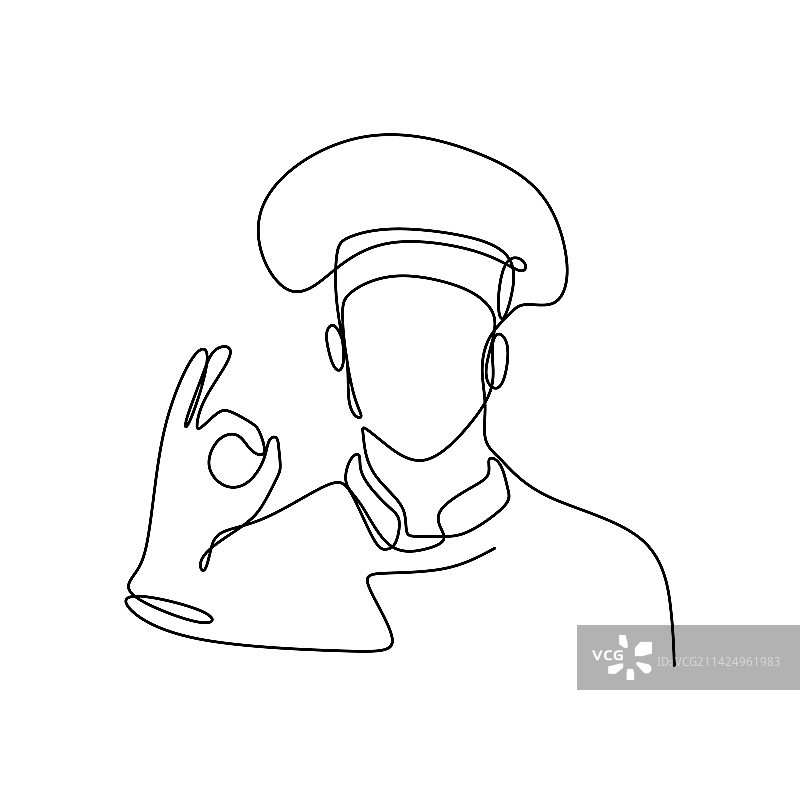 法国厨师展示OK手势连续线条画图片素材