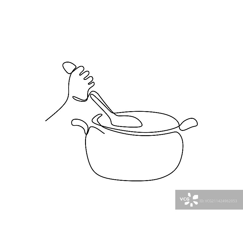 连续线条绘画展示手在烹饪图片素材