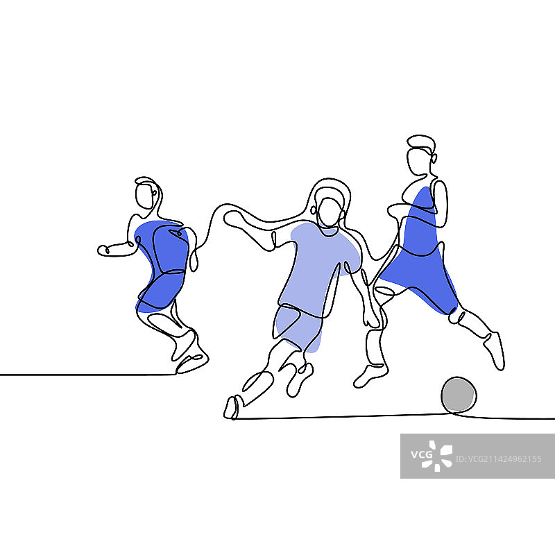 奔跑的足球运动员连续线条画图片素材