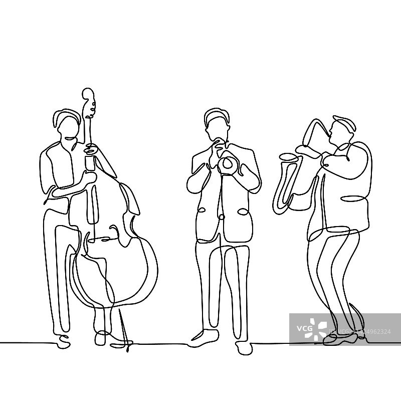 爵士音乐演奏者单线连续画图片素材