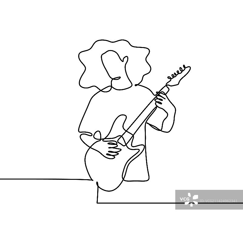 青年吉他手连续线条画图片素材