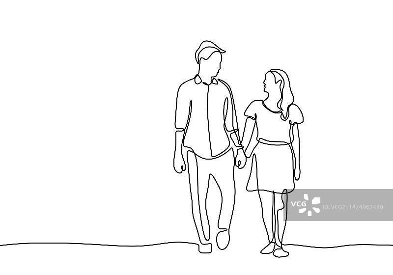 可爱情侣一笔画极简设计图片素材