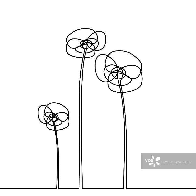 单线花卉连续画图片素材