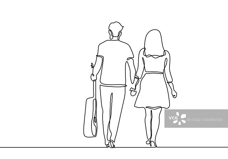 情侣手牵手的单线条画图片素材