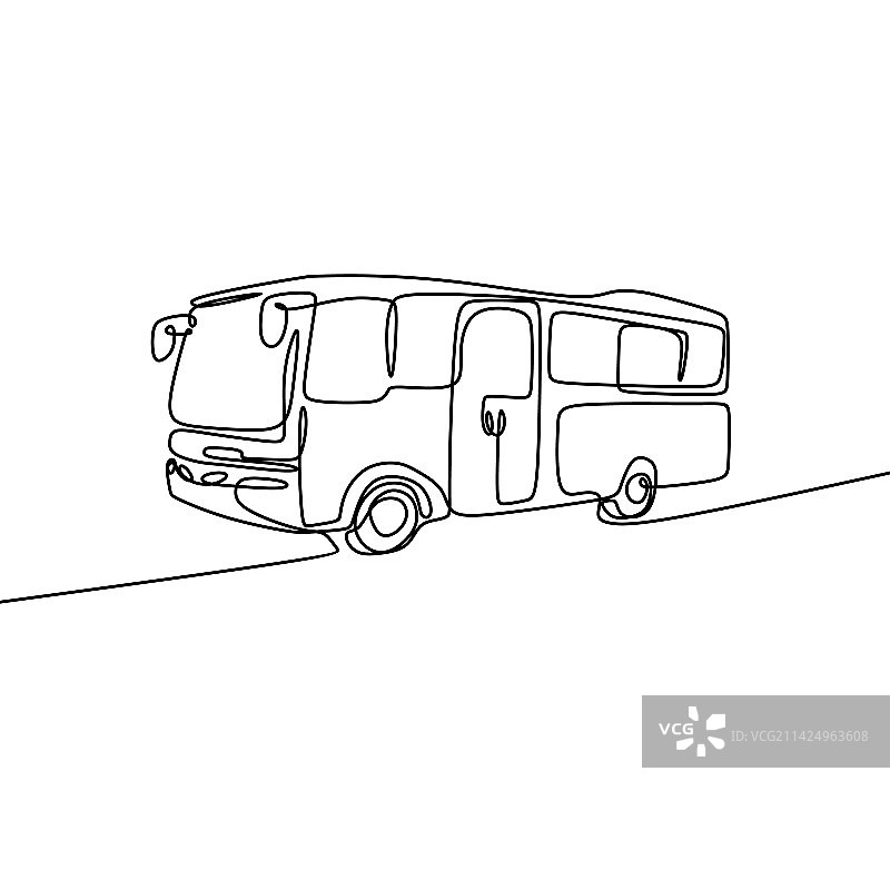 单线条连续校车绘画图片素材