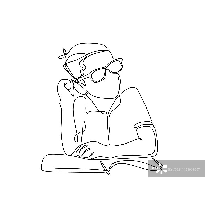 儿童阅读连续线条画图片素材