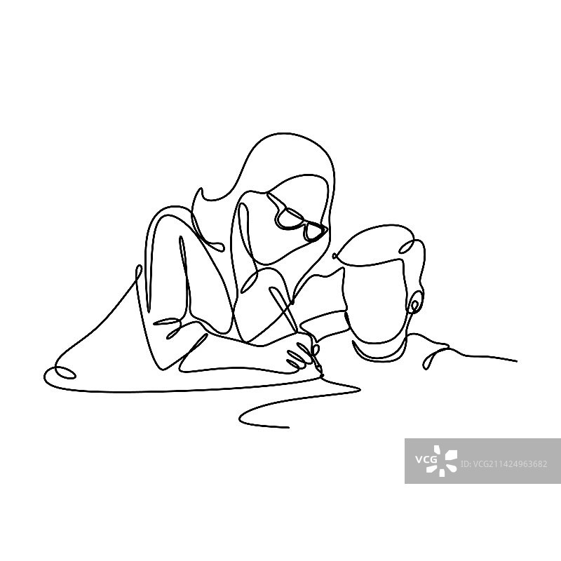 儿童阅读连续线条画图片素材