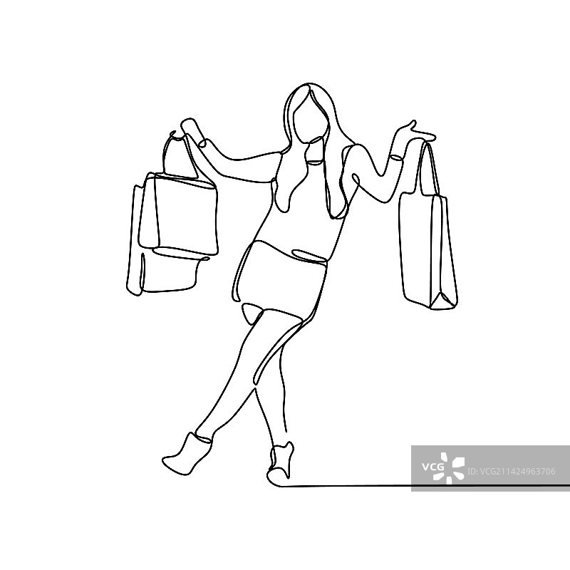 连续线条绘画：时尚女性图片素材