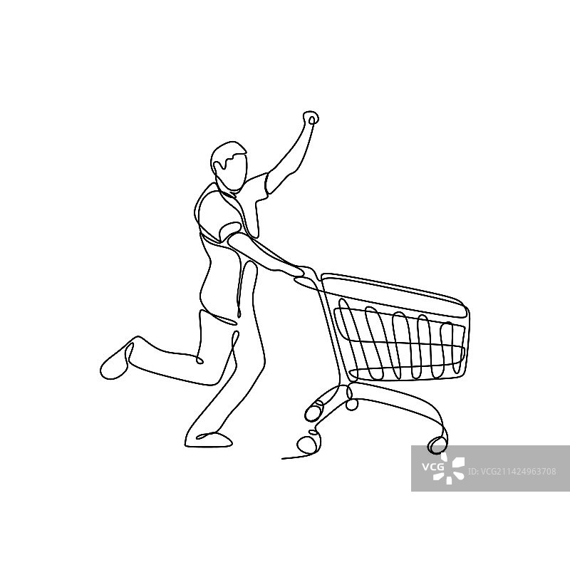 一笔画：奔跑的人群与包图片素材