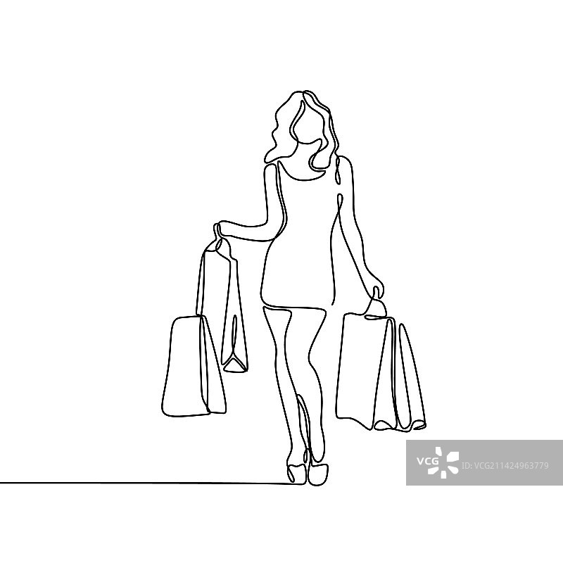 连续线条绘画：时尚女性图片素材