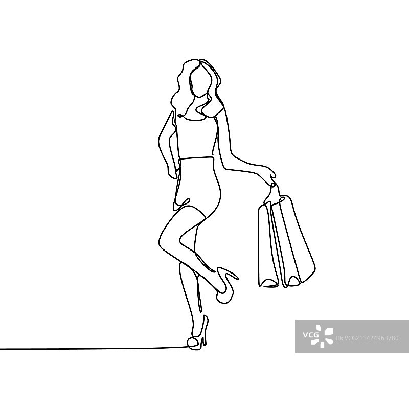 连续线条绘画：时尚女性图片素材