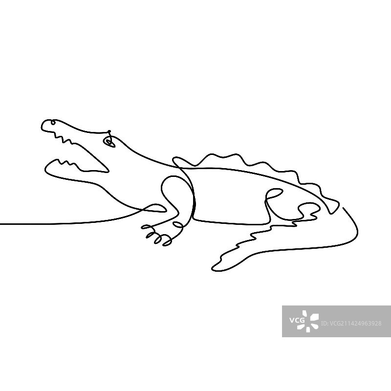 极简动物鳄鱼连续线条图片素材