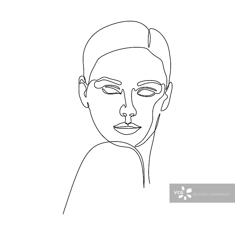 抽象女孩脸部连续单线绘画图片素材
