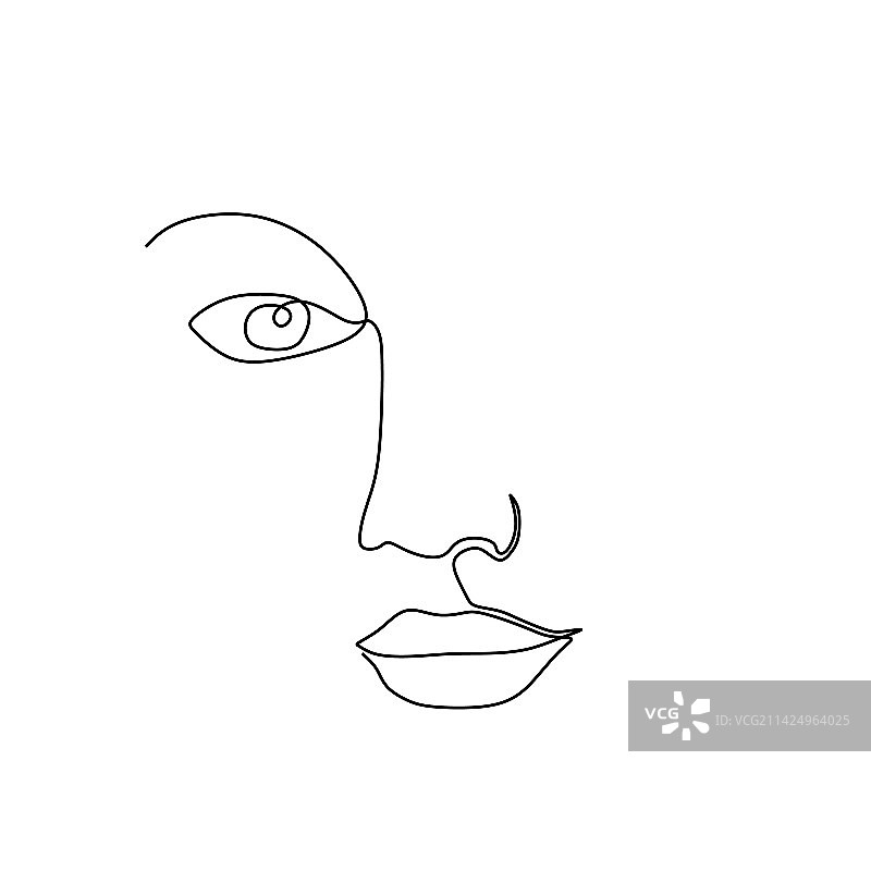 抽象女孩脸部连续单线绘画图片素材