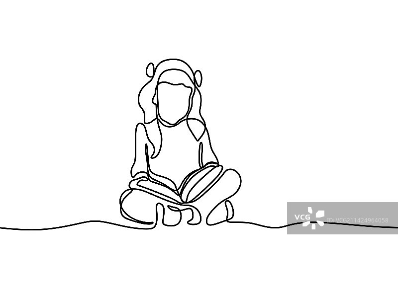 连续单线绘制儿童阅读图片素材