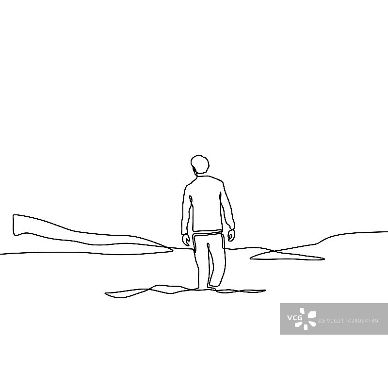 山谷中孤独的男人连续线条画图片素材