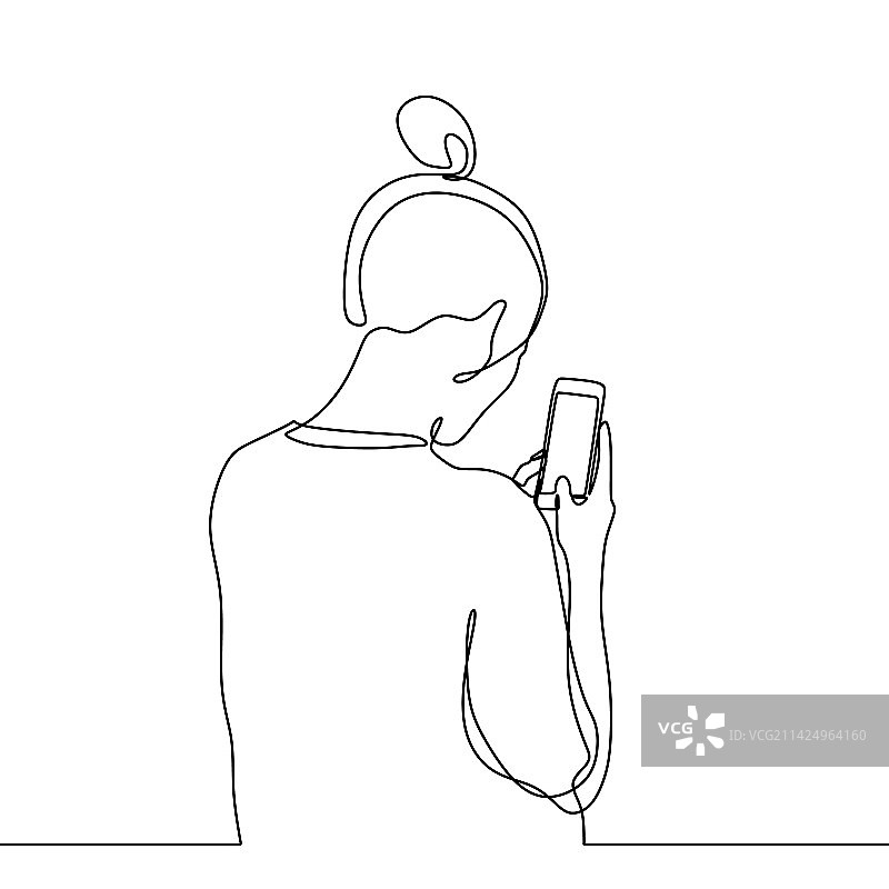 连续线条：使用智能手机的女孩图片素材