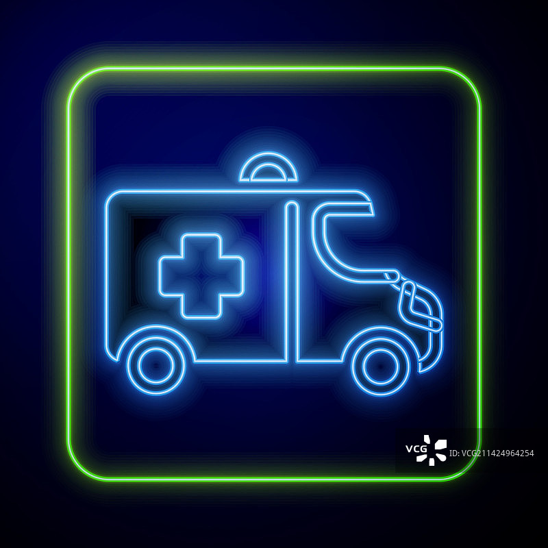 发光霓虹救护车和急救车图标图片素材