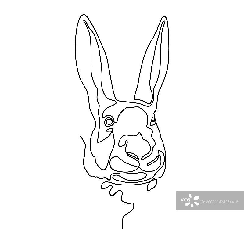 可爱兔子头部的连续线条图片素材