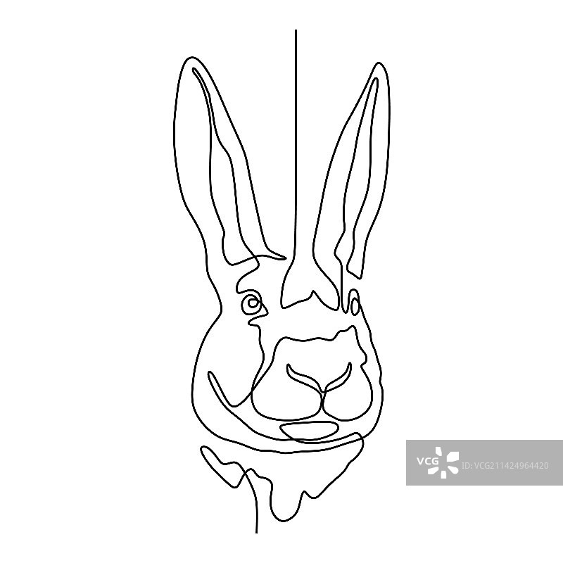 可爱兔子头部的连续线条图片素材