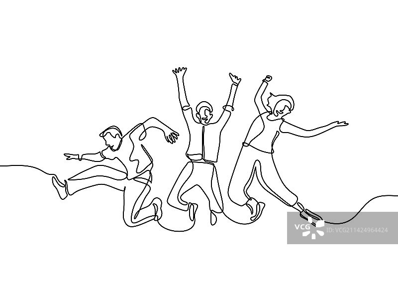 连续单线画：跳跃的人们图片素材