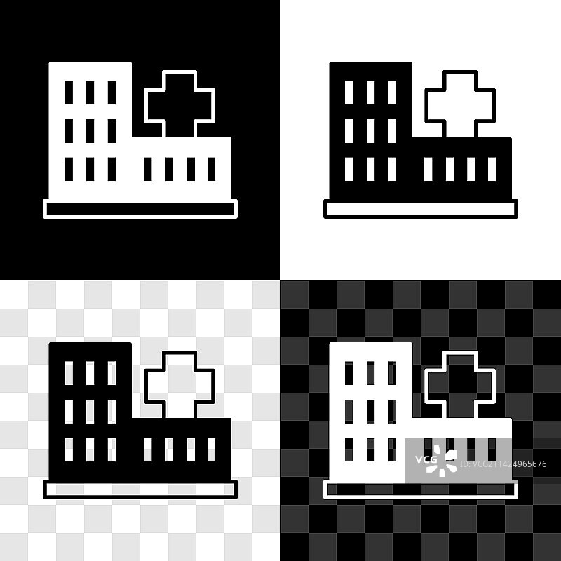 带有十字图标的医疗医院建筑套装图片素材