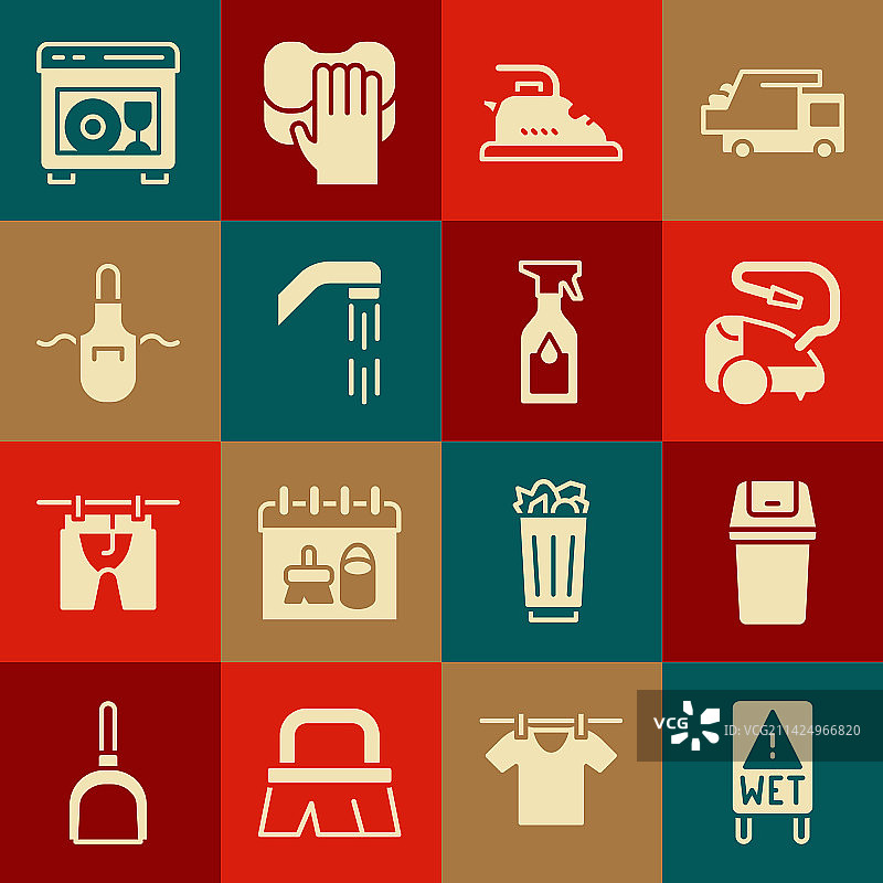 湿地板、垃圾桶、真空吸尘器套装图片素材