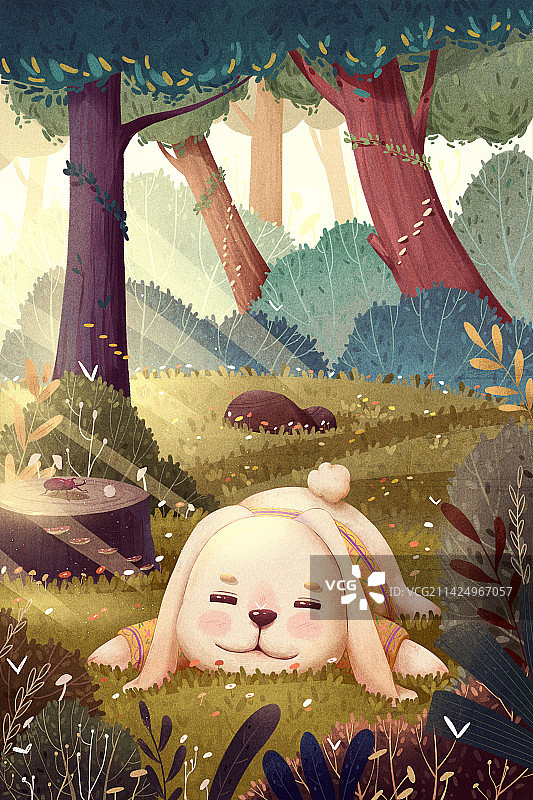 节气惊蛰兔子睡觉场景插画图片素材