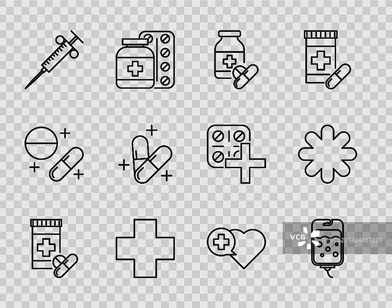 药品瓶和药丸输液袋十字套装图片素材
