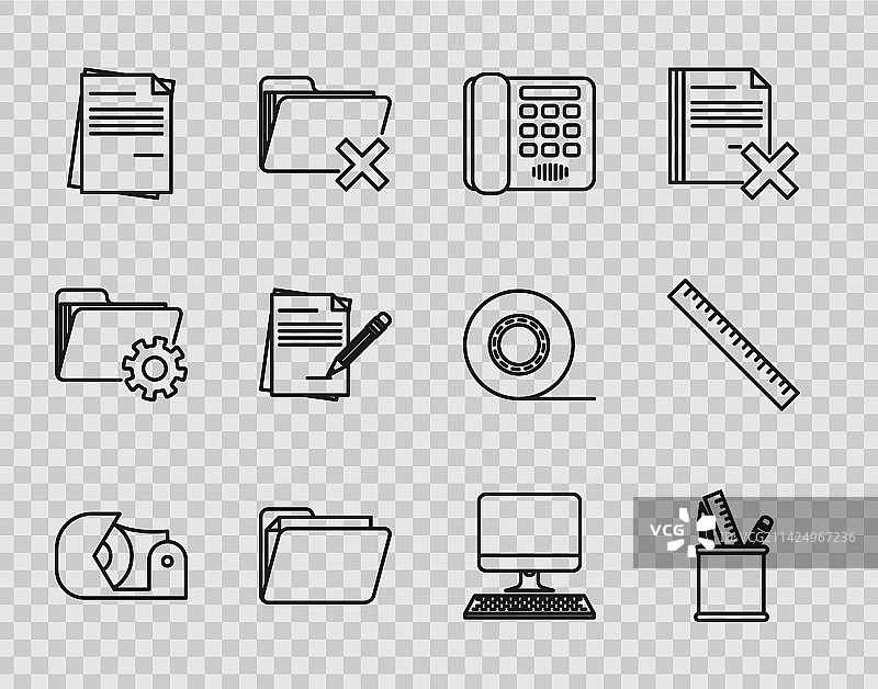 透明胶铅笔盒文具电话线条组合图片素材